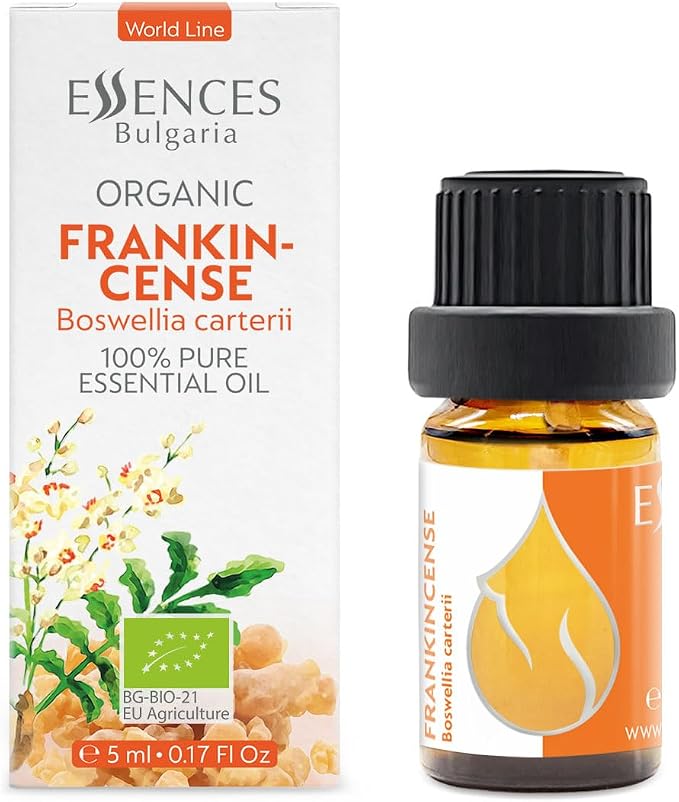 Essences Bulgaria Organic Frankincense Essential Oil 0.17 Fl Oz 5ml Boswellia Carterii - 100% Pure and Natural Undiluted Therapeutic Grade for Aromatherapy with Diffuser or Air Purifier Body Massage