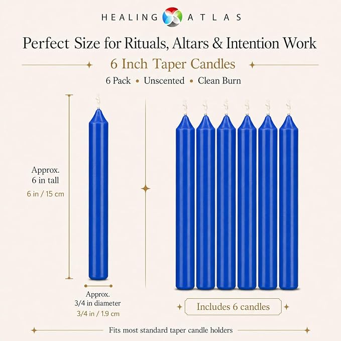 6 Inch Taper Candle 6 Pack Spell, Wicca, Santeria, Energized Candles Velas de 6 Pulgadas Paquete de 6 Velas (Blue (6 Pack)