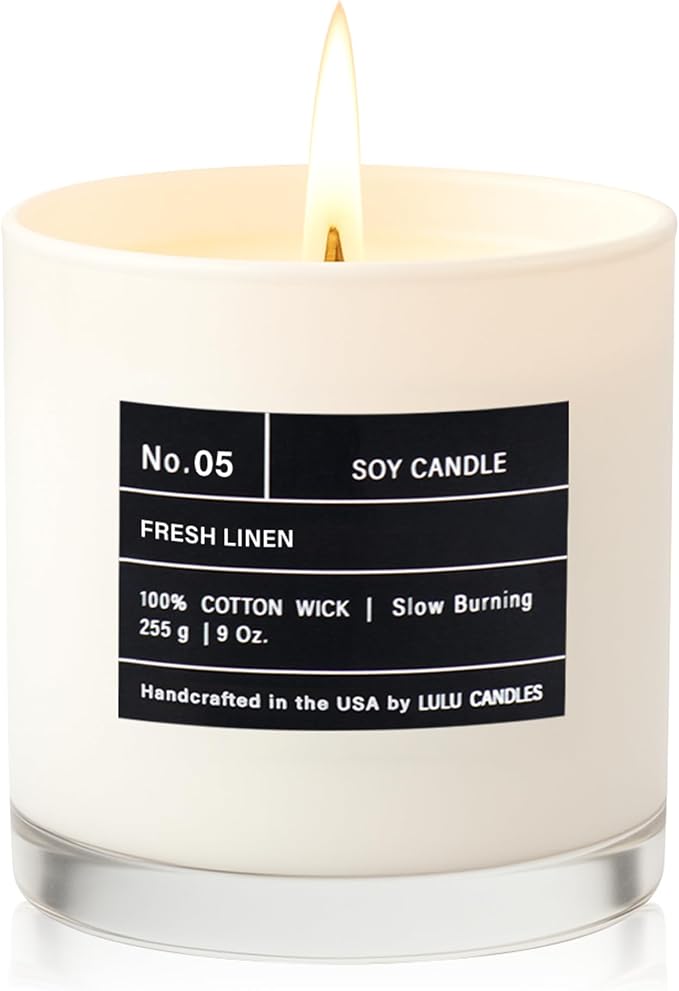 Lulu Candles | Fresh Linen | Smells Clean & Crisp | Luxury Scented Soy Jar Candle | Hand Poured in The USA | Highly Scented Long Lasting (9 Oz.)