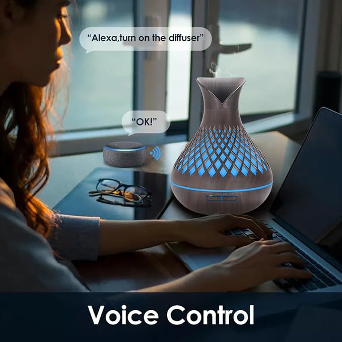 Smart WIFI Essential Oil Diffuser, 500ml Aromatherapy Diffuser Humidifier for Large Room, Works with Phone App & Alexa Google Home Voice Control, 7 LED, Create Schedules and 4 Timer, Auto Shut-Off,Dar