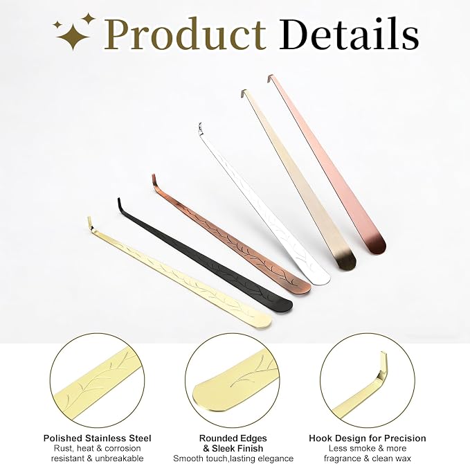 uxcell 2 Pcs Candle Wick Dipper, Stainless Steel Candle Wick Hook, Flame Dipper Snuffer Extinguish Accessory Flat Design for Putting Out Flame Home Decor Gifts, Gold
