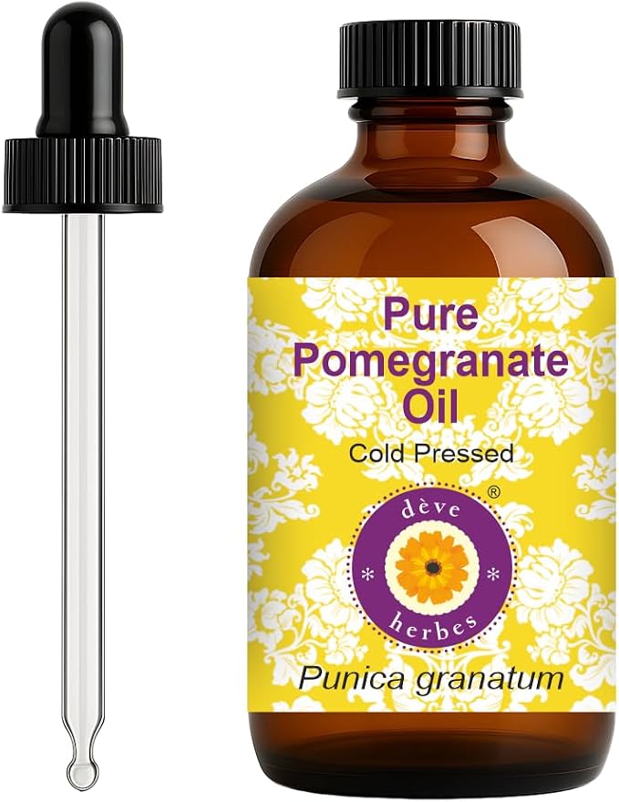 dève herbes Pomegranate Oil (Punica granatum) with Glass Dropper | Cold Pressed | Pure | Natural | For Diluting Essential oils | For Skin & Massage | Non-Sticky| Lightweight| Unisex | 120ml (4 oz)