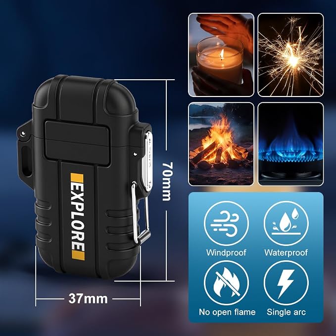 LcFun Electric Lighter USB C Rechargeable Plasma Lighter Windproof Flameless Arc Lighters, Waterproof Matches for Camping Hiking Hunting, Survival Tactical Gear Gifts for Men Fathers Husband