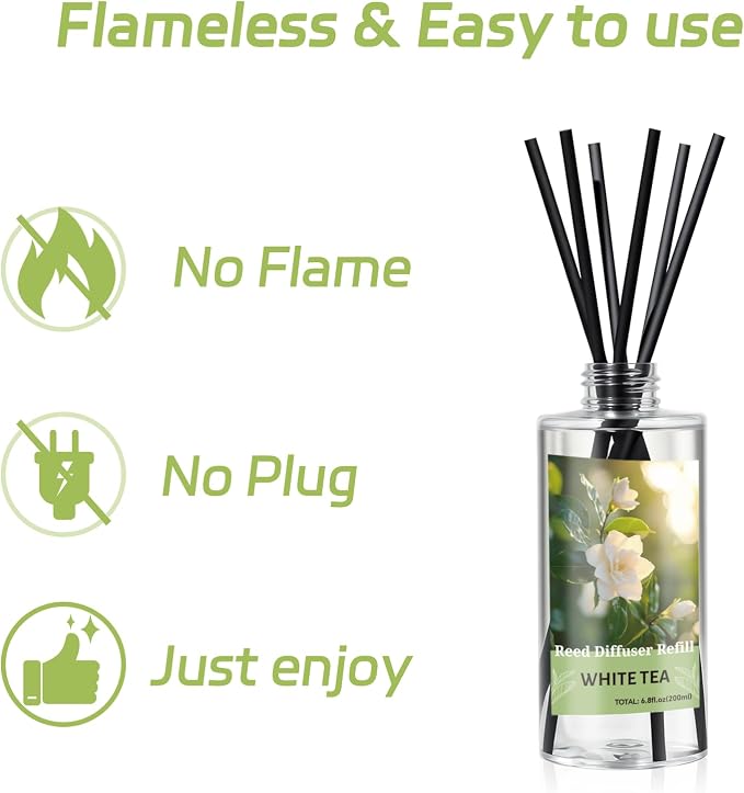 SCENTORINI Reed Diffuser Oil Refill, White Tea Diffuser Oil 6.76 Fl Oz, Natural Scented Essential Oil Refill Long Lasting Summer Home Fragrance for Room Spa Aromatherapy Bathroom Home Decor