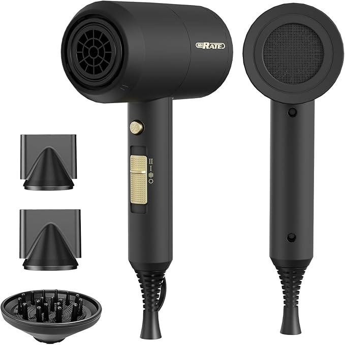 SHRATE Ionic Hair Dryer with Diffuser | Professional Blow Dryer for Curly, Frizzy & All Hair Types | Low Noise & Gentle for Sensitive Hair | Compact & Portable Design for Home, Travel, Women & Men