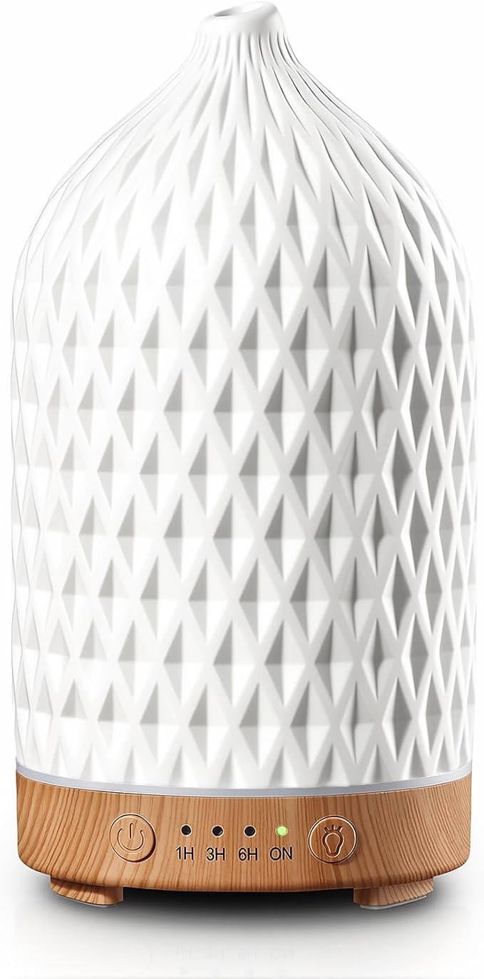 200ML Ceramic Essential Oil Diffuser - Ultrasonic Aromatherapy & Humidifier with 7-Color LED Lights, Auto Shut-Off, Rhombus, 1H/3H/6H Timer | Scent for Home,Office,Yoga
