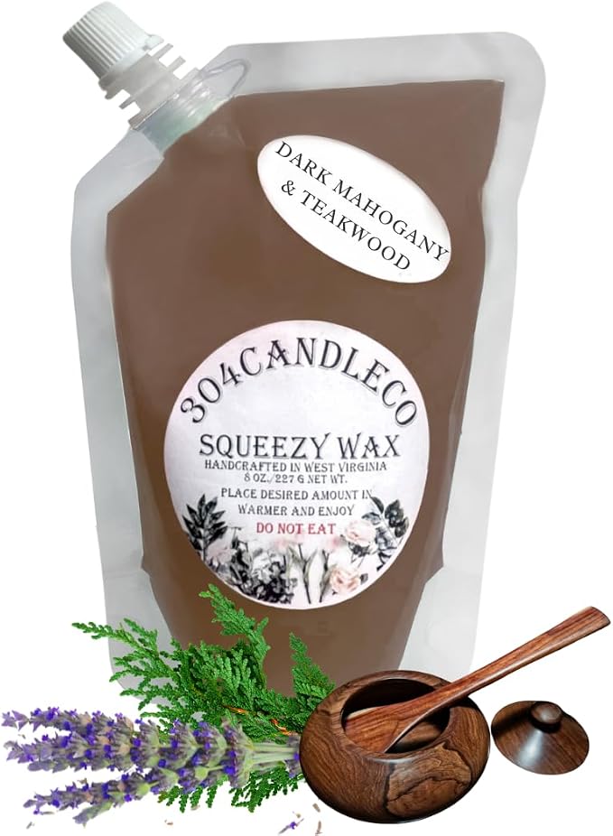 304CandleCo Large Squeeze Soy Wax Melt - 50 SCENTS! - Highly Fragrant & Hand-Crafted - Easy Mix & Match - American Made - Perfect for Wax Warmers (8oz, Dark Mohogany & Teakwood)