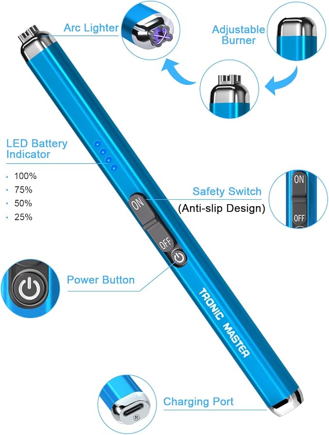 Electric Candle Lighter Valentine's Day Gifts for Women Mom Men Dual Arc USB Rechargeable Windproof Lighter for Candle BBQ Birthday Camping Gift Idals (Sapphire Blue)