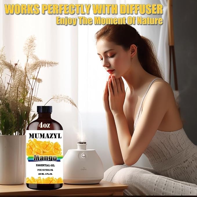 Mango Essential Oil, Mango Oil 4 Fl Oz 120ML for Diffuser Humidifier Yoga Cleaning DIY Candle Soap Making MUMAZYL Essential Oils