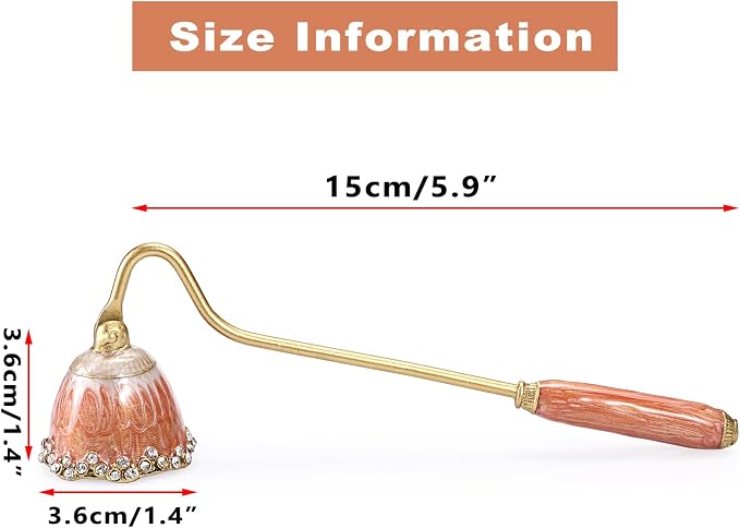 OwnMy Candle Snuffer Decorative Metal Candle Extinguisher with Long Handle, Vintage Candle Flame Snuffer and Wick Trimmer Tool, Elegant Candles Care Accessory Kit, Orange