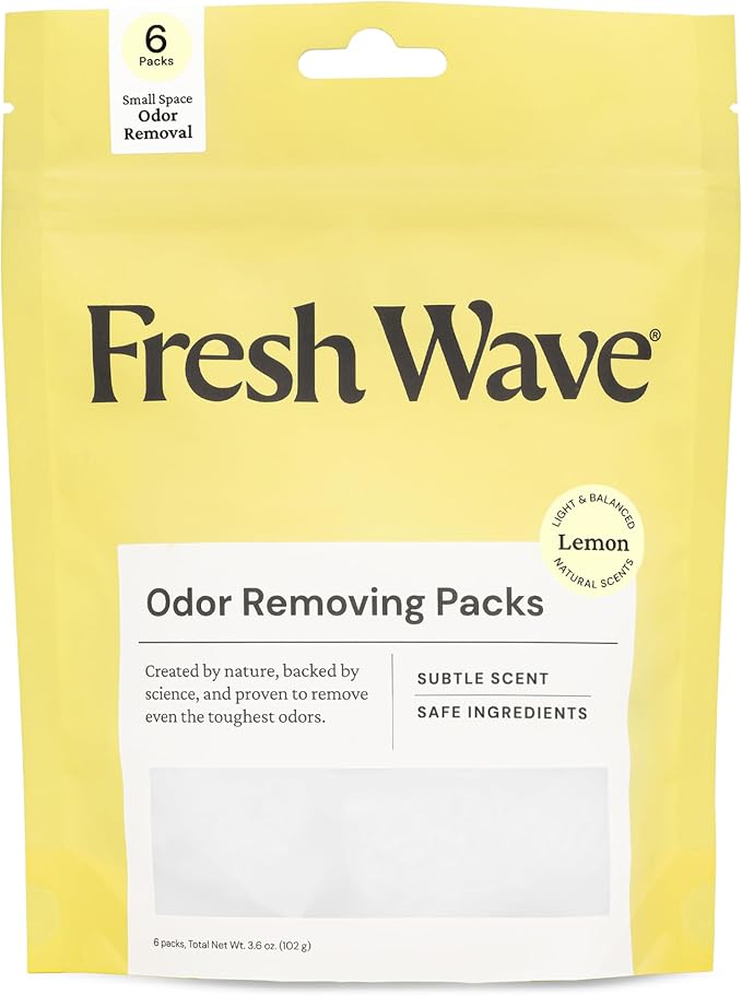 Fresh Wave Lemon Odor Eliminating & Deodorizing Packs | Bag of 6 | Safer Odor Relief for Small Spaces | Natural Plant-Based Odor Eliminator | Odor Absorbers for Home