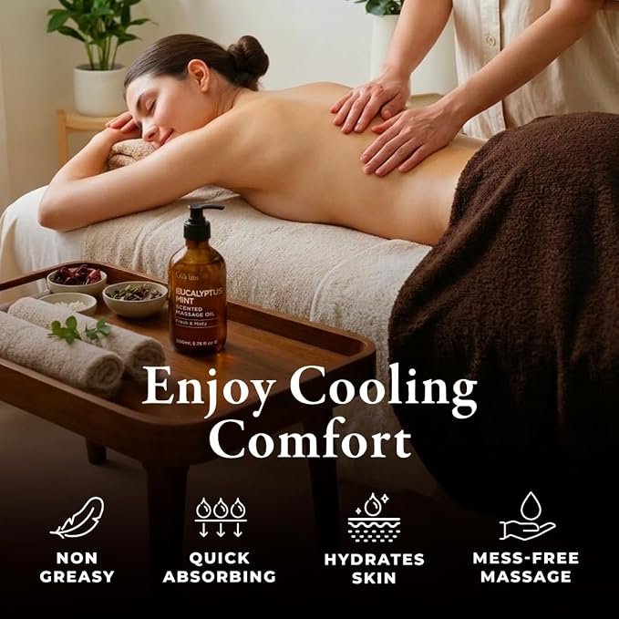 Gya Labs Eucalyptus Mint Massage Oil - 6.76 Fl Oz - Eucalyptus Mint Massage Oil for Sore Muscles and Relaxing Massages, Invigorating Scent - Non-Greasy Formula, Non-GMO and Cruelty-Free