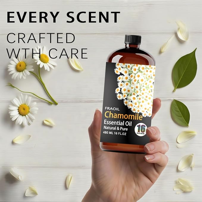 Chamomile Essential Oil, Chamomile Oil 16 Fl Oz 480 ML for Diffuser Humidifier Yoga Cleaning DIY Candle Soap Making Perfume Gift for Women Essential Oils FRAOIL (Chamomile 16 Fl Oz (Pack of 1))