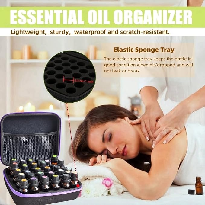 BLIRITEL EVA Essential Oils Organizer, 30 Bottles Hard Shell Essential Oil Storage Carrying Case, Essential Oils Boxes Holds 30 Bottles with 5ml,10ml,15ml (Purple)
