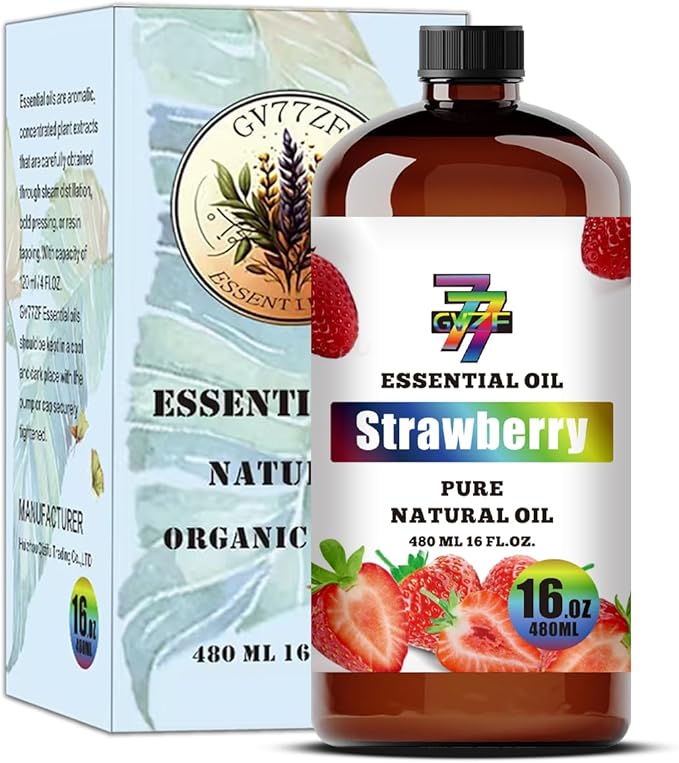 Strawberry Essential Oil, Strawberry Oils, for Diffuser, Humidifier, DIY Candles, Soap, Kids Room, Home, Gift, Essential Oil, GV77ZF Strawberry Fragrance Oil - 16 fl oz (480 ml)