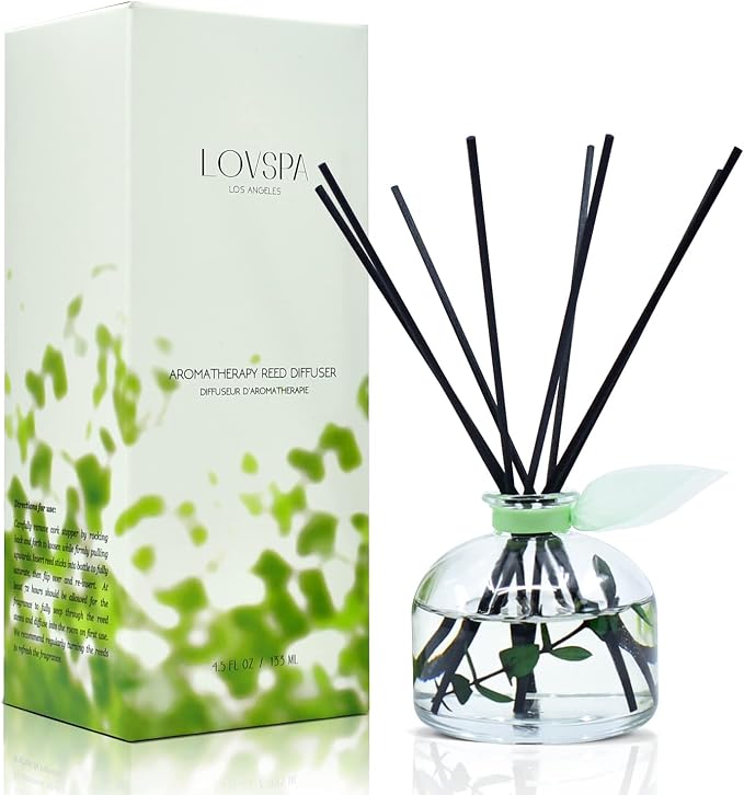 Reed Diffuser Set, Unwind Eucalyptus & Mint Scented Oil Diffuser with Sticks, Home Fragrance Accessories for Bathroom Shelf Decor, Aroma Diffusers for Home or Office Desk, USA Made