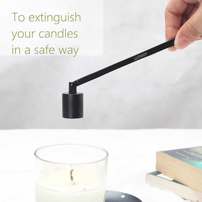 Candle Accessory Set Candle Wick Trimmer Candle Wick Dipper Candle Snuffer Storage Tray 4 Packs Candle Care Kit Gift for Candle Lovers(Black - CAB3)