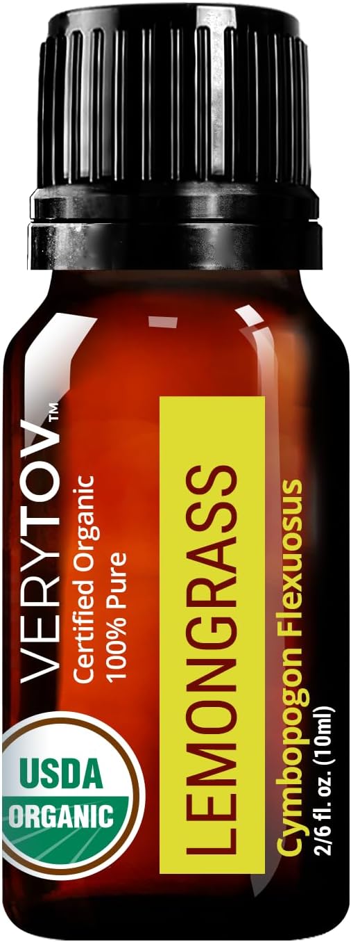 Premium USDA Organic Lemongrass Essential Oil - 100% Pure Natural Undiluted, for Aromatherapy Diffuser, 10ml