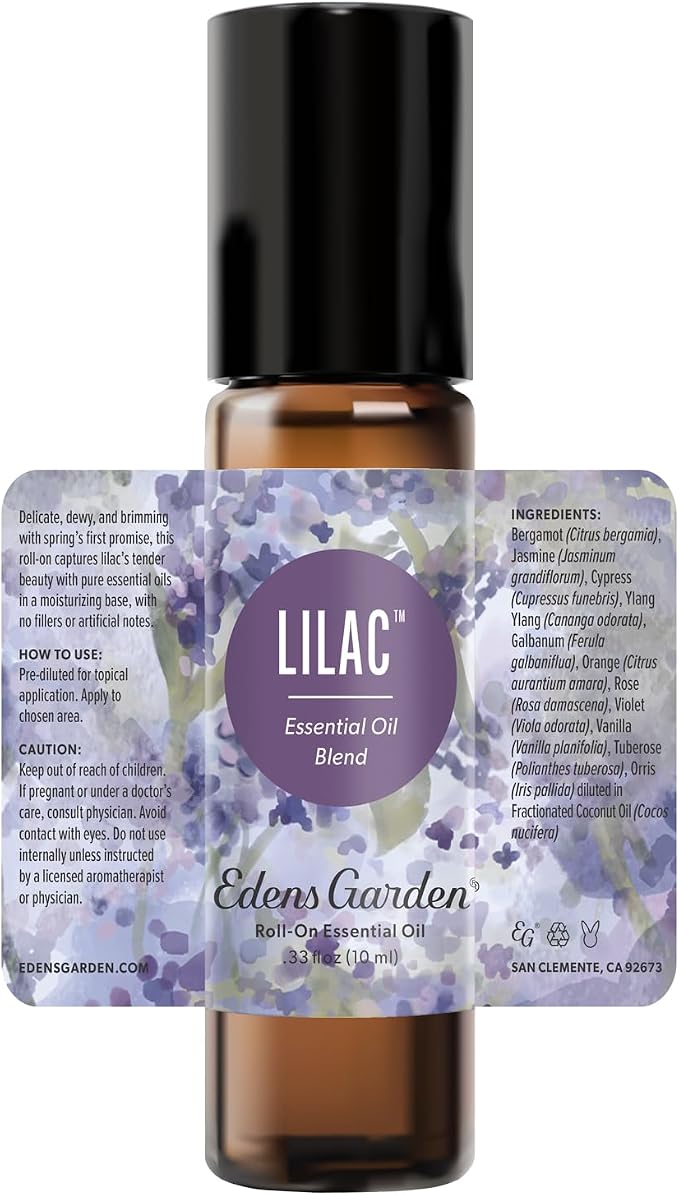 Edens Garden Lilac Essential Oil Roll-On – Pre-Diluted Floral Blend, 100% Pure Aromatherapy & Natural Perfume, Calming Skin Safe Travel Roll-On, 10 ml (.33 fl oz)