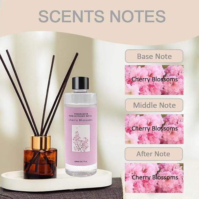 Scent Diffuser Oil Refill | 13.53 fl oz(400ml) Home Fragrance Defusers | Scented Aroma Essential Oil Reed Diffuser Cherry Blossoms 400ml