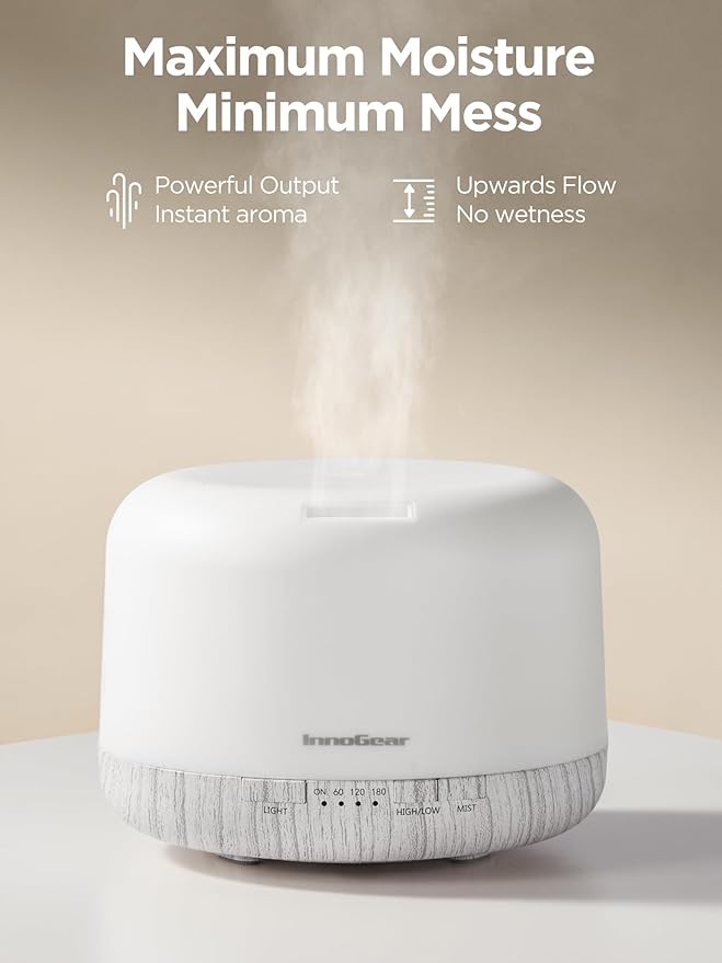 InnoGear Aromatherapy Diffuser & 10 Essential Oils Set, 500ml Essential Oil Diffuser with Remote Control Mother's Gift Ultrasonic Cool Mist Scent Humidifier Vaporizer Auto-Off Timer for Home, White