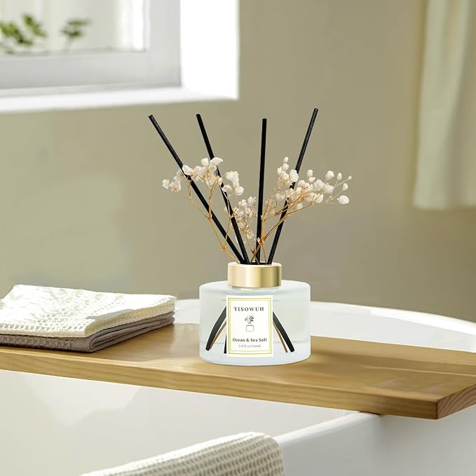 Reed Diffuser Set,5.07 fl oz (150 ml) - Ocean & Sea Salt Oil Diffusers with 8 Reed Sticks,Home Fragrance Reed Diffuser for Bathroom Shelf Decor