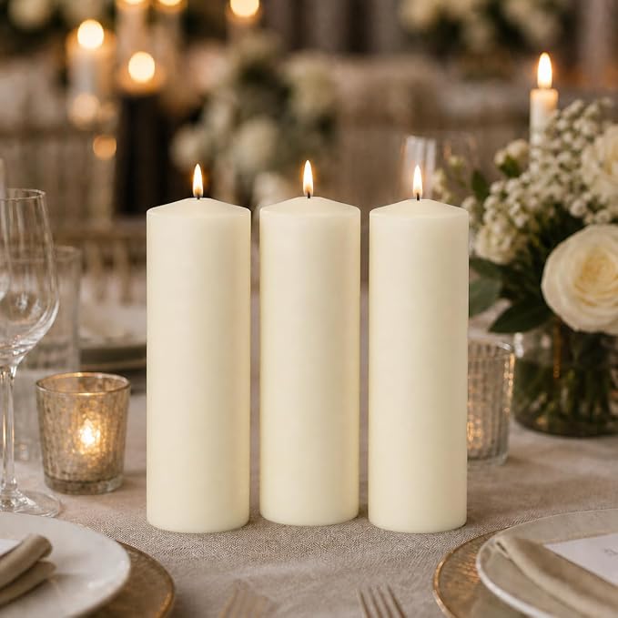 yummi 3" x 8" Ivory Round Pillar Candles - 3 per Pack