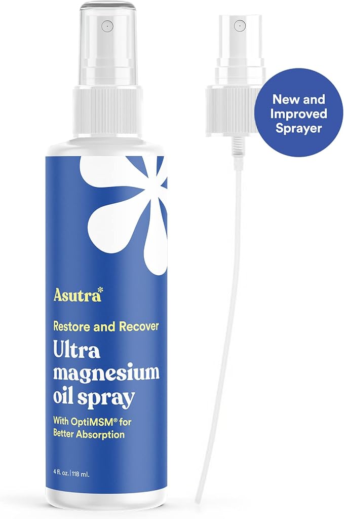 ASUTRA Zechstein Ultra Pure Magnesium Oil Spray for Feet with OptiMSM, Topical Magnesium Spray for Leg Cramps, Muscle Recovery, and Better Sleep, Concentrated Athletic Recovery Formula (4 Fl Oz)