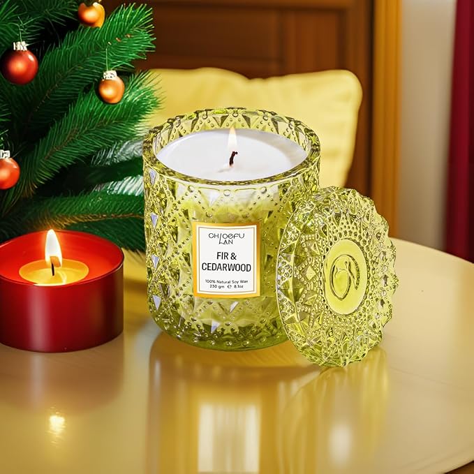 Fir & Cedarwood Scented Holiday Candle Christmas Gift, Festival Gifts, Cozy Winter Forest, Luxury Soy Jar Candles, 55 Hour Long Lasting, Highly Scented, Home Decor, Clean Burning, 8.1oz