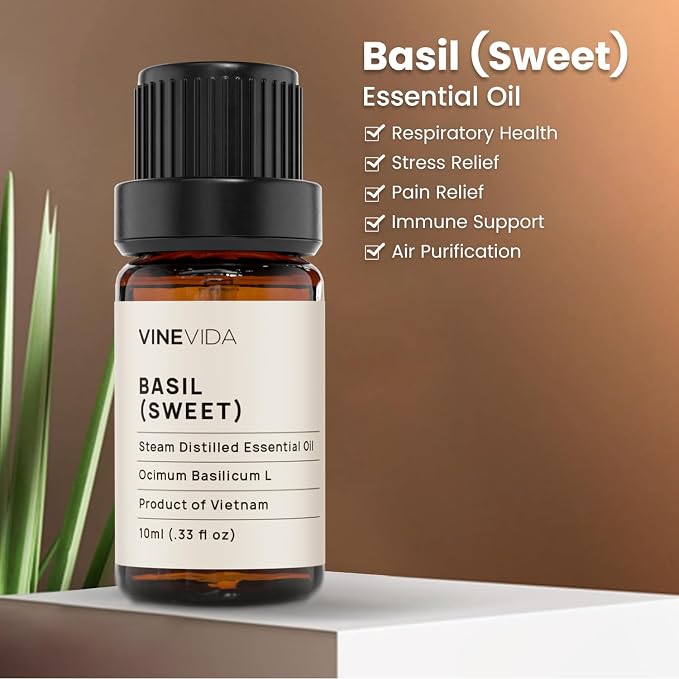 VINEVIDA Sweet Basil Essential Oil 10 mL - Undiluted Candle Oil Scent for DIY Candlemaking and Soap Making - Safe for Skin