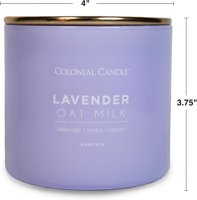 Colonial Candle Lavender Oat Milk Scented Jar Candle, Pop of Color Collection, 3 Wick, 14.5 oz - Up to 60 Hours Burn