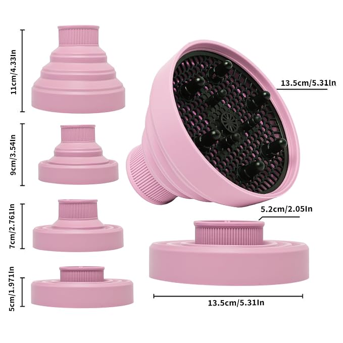 Universal Collapsible Hair Dryer Diffuser Attachment-Foldable Portable Travel and Easy Storage Hair Diffuser Fit Most Hair Dryers with Nozzle Diameter D-1.575Inch to 1.968 Inch (4-5cm)- Pink