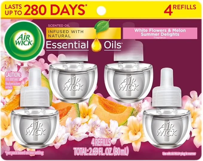 Air Wick Plug-In Scented Oil Refills, 4 Count, Summer Delights, Air Freshener, Essential Oils, Eco Friendly