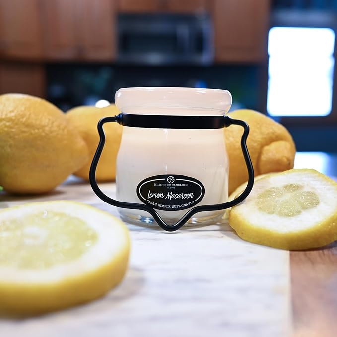 Milkhouse Candle Company Lemon Macaroon Soy Candle - Vanilla | Lemon | Citrus Scented - 5 oz Creamery Jar with Lid, 35+ Hour Burn Time, Made in the USA