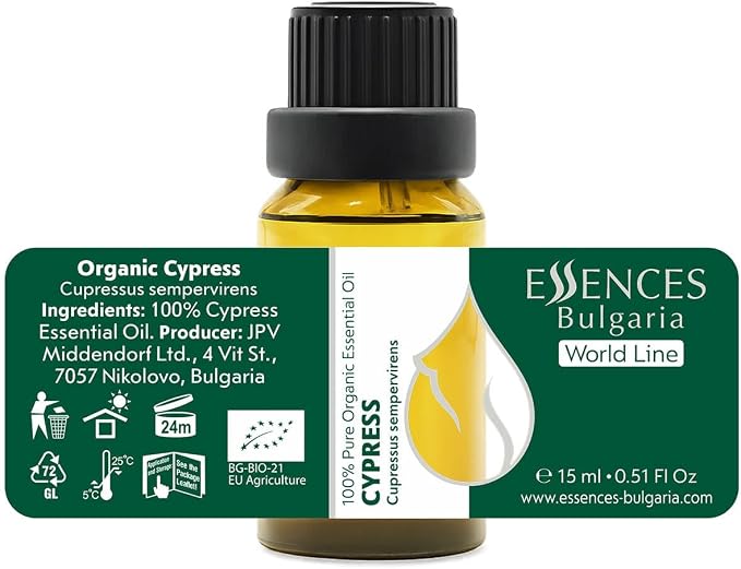 Essences Bulgaria Cypress Essential Oil 15ml (0.51 Fl Oz) | Cupressus sempervirens | 100% Pure, Natural, Undiluted | Aromatherapy, Cosmetics | Vegan, Non-GMO, Cruelty-Free