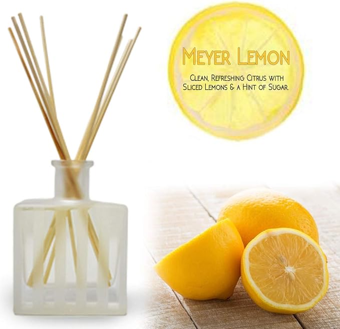Reed Diffuser Set, Meyer Lemon Scented Oil Diffuser with Sticks, Home Fragrance Accessories for Bathroom Shelf Decor, Aroma Diffusers for Home or Office Desk, USA Made