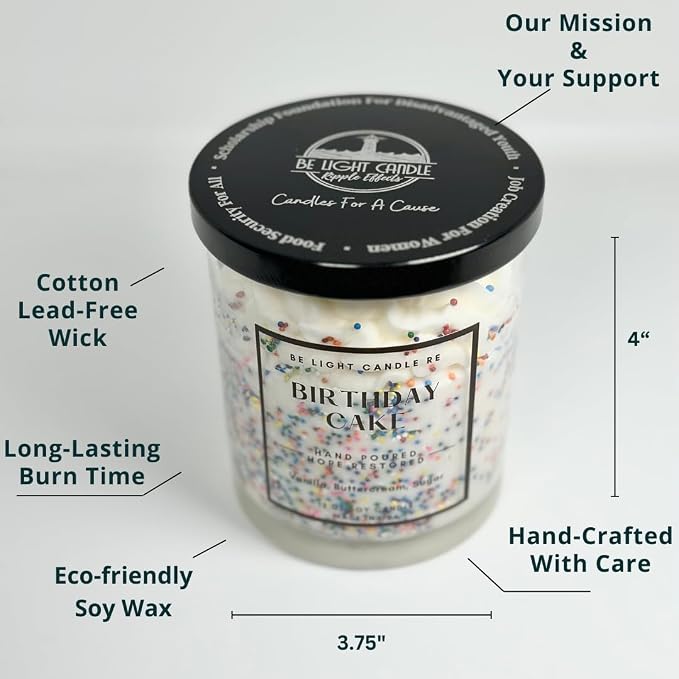 Birthday Candle | Birthday Gift for Women | 12oz Birthday Cake Candle | Friend Gift | Cute Candles for Women | Be Light Candle RE (Birthday Cake)