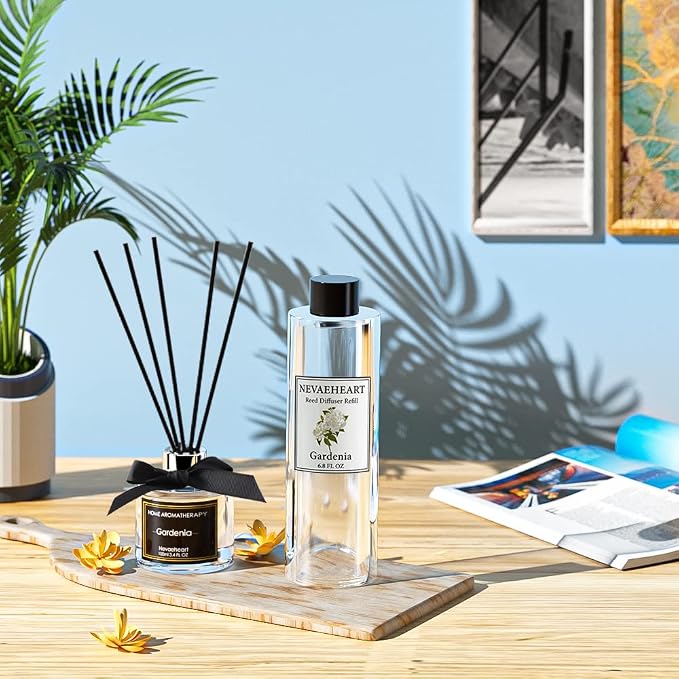 Reed Diffuser Refill, Jasmine & Mint Reed Diffuser Oil with Sticks Set, 6.8oz(200ml) Reed Diffuser Oil Refill Home Fragrance for Bedroom, Bathroom Home Decor