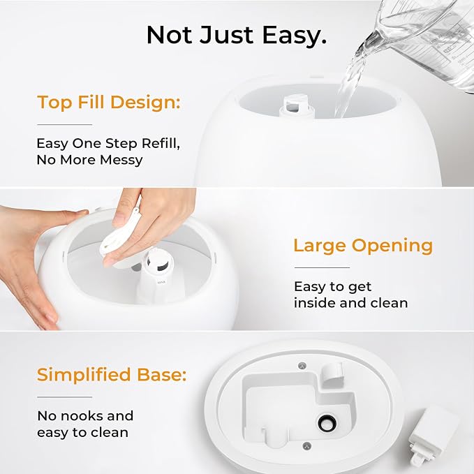 BOXING Top Fill Humidifiers for Bedroom Baby with Easy Remote, 20dB Quiet Cool Mist Air Humidifier for Large Room Home & Indoor Plants, 7 Color Night Light, Essential Oil Tray, Timer, Sleep Mode,3L