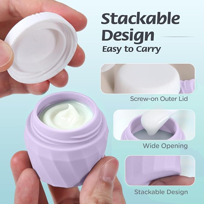 6Pcs Travel Bottles for Toiletries, TSA Approved Travel Size Toiletries Containers Set, BPA-FREE Silicone Leak Proof Refillable Bottles and Jars, Women & Men Airplane Cruise Essentials Kit (PURPLE)