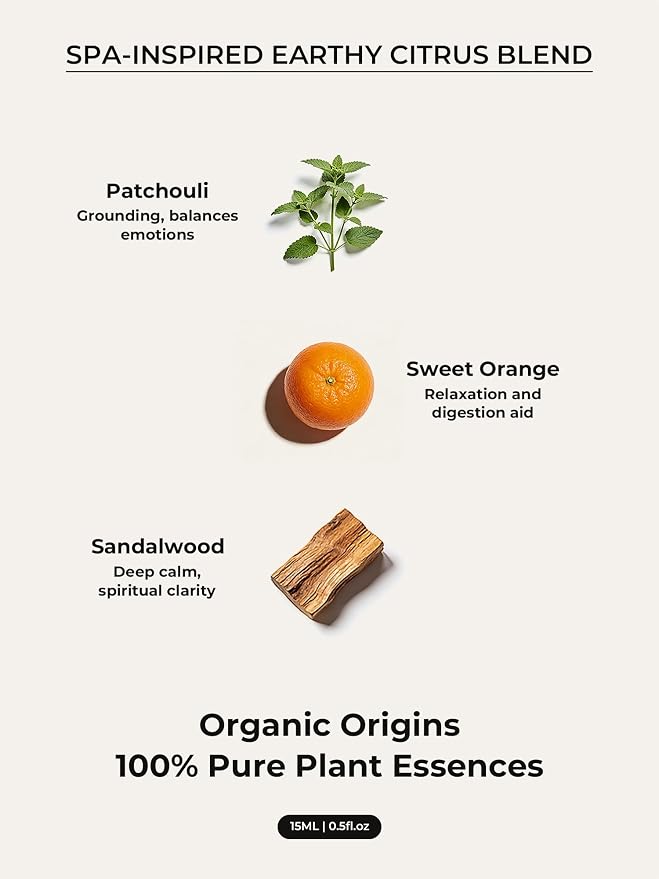 Earth Element Essential Oil Roll-On-15ml, Calming Comforting Aromatherapy Roller for Grounding Ease, Botanical Blend with Sweet Orange, Patchouli & Sandalwood, Spa-Like Aroma