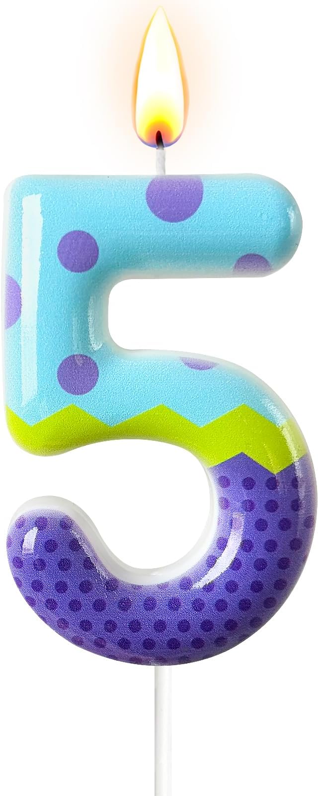 Number 5 Birthday Candle for Cake – Colorful Polka Dot & Patchwork Design – Fun Cake Topper Decoration for Birthday Celebration