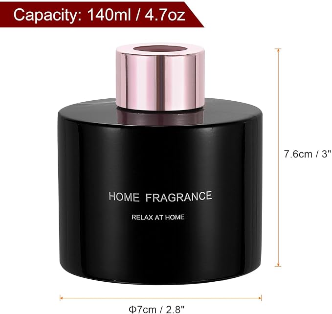 HARFINGTON 2pcs Empty Glass Diffuser Bottle 140ml/4.7oz Refillable Fragrance Accessories Aromatherapy Jar Container for Replacement Reed Diffuser DIY Home Bathroom Black with Gold Tone Cap