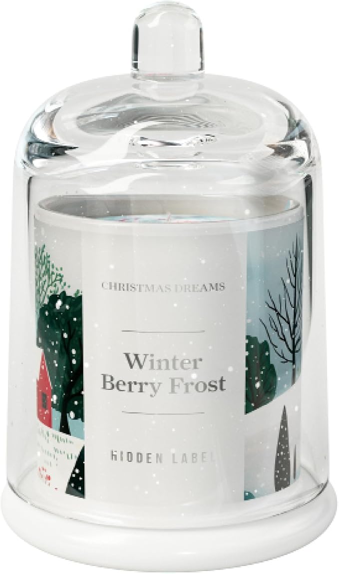 Hidden Label Winter Berry Frost Scented Candle, 10oz Natural Soy Wax in Clear Bell Jar, 60Hours Long-Lasting, Clean Burn, Non Toxic, Aromatherapy Candles for Home, Gifts for Women, Family, Holiday