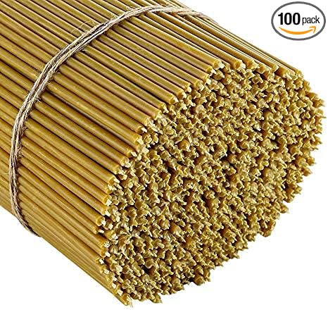 Danilovo Pure Beeswax Candles - Honey-Scented, Decorative Thin Taper Candles - Ideal for Birthday Decoration or Church Prayers - Drip Free, Tall & Smokeless Pack of 100 pcs, 6.5 x 0.22 inch