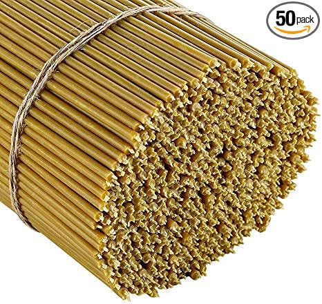 Danilovo Pure Beeswax Candles - Honey-Scented, Decorative Thin Taper Candles - Ideal for Birthday Decoration or Church Prayers - Drip Free, Tall & Smokeless Pack of 50 pcs, 6.5 x 0.22 inch