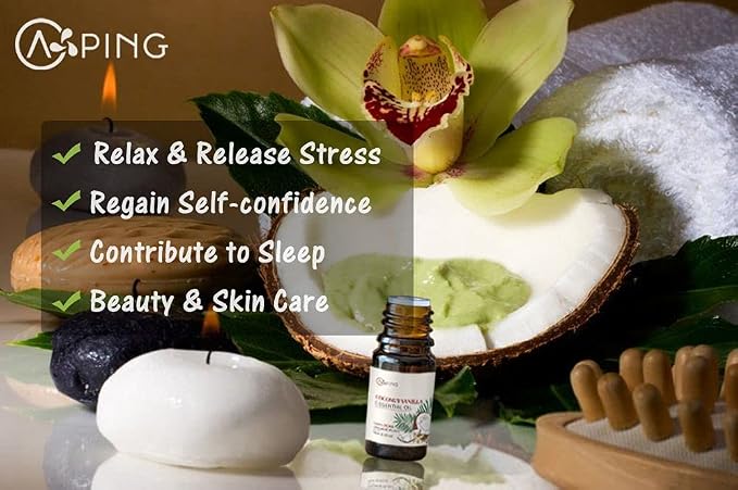 CoconutVanilla Essential Oil - 100% Pure Organic Natural Plant CoconutVanilla Oil for Diffuser, Aroma, Spa, Massage, Yoga, Perfume, 0.33oz