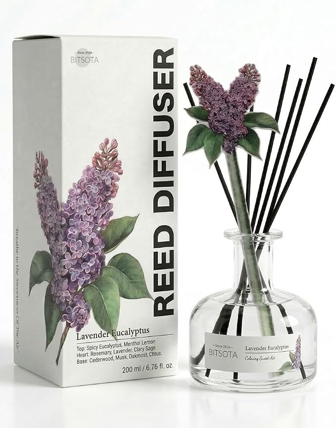 Reed Diffuser Set for Bathroom & Home, Long Lasting Essential Oil Aroma, Glass Bottle Home Fragrance with Sticks, Ideal Gift for Woman