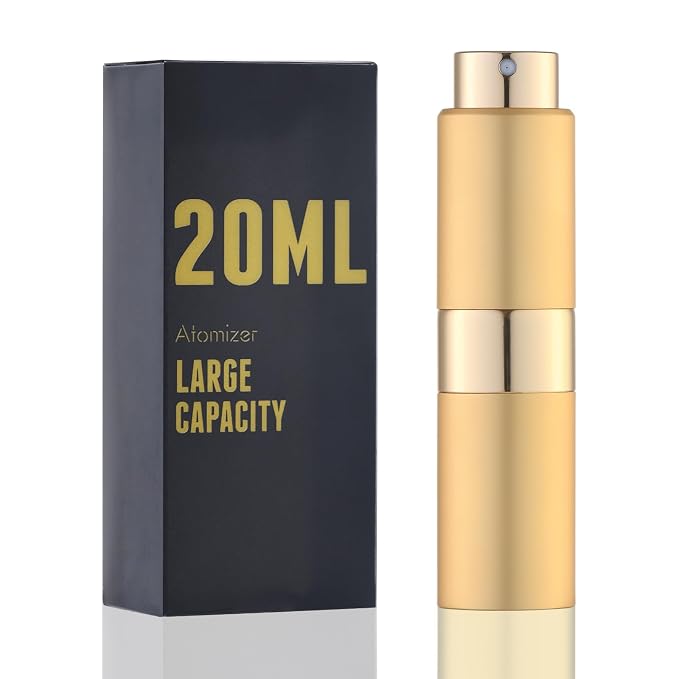 Cologne Travel Bottle 20ml - Large Size Perfume Atomizer Refillable for Men - Pocket Empty Fragrance Sprayer for Refill - 0.67oz Portable Twist Spray Sample Container for Purse Gold