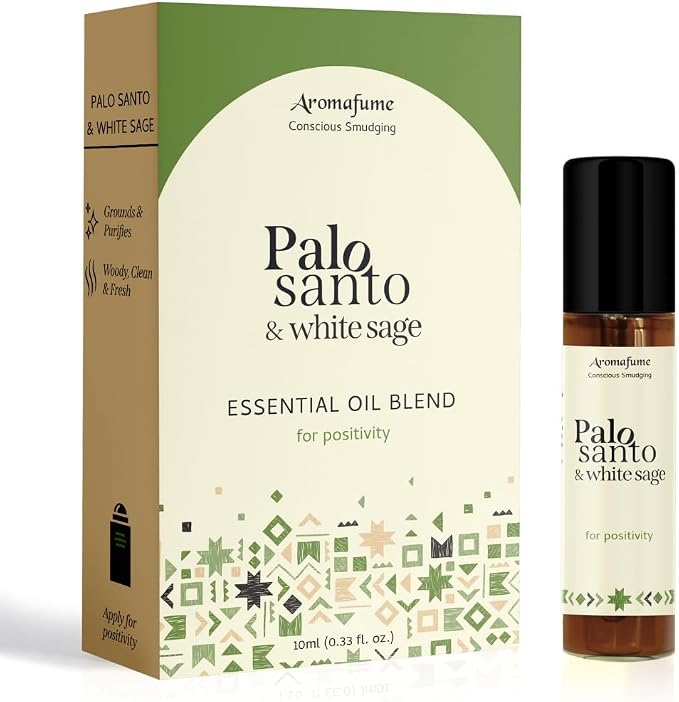 Palo Santo & White Sage Essential Oil Roll-On by Aromafume | 1 x 10ml / 0.33 fl oz | Aromatherapy Oils | Natural Roll On Perfume | Spiritual Meditation Accessories